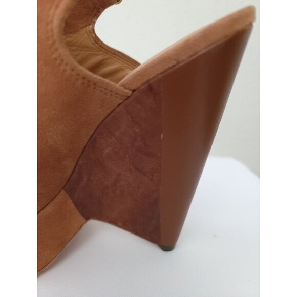L.A.M.B. Womens Tan Suede Slingback Peep Toe Platform Wedge Heels Size 6.5M - Picture 8 of 13